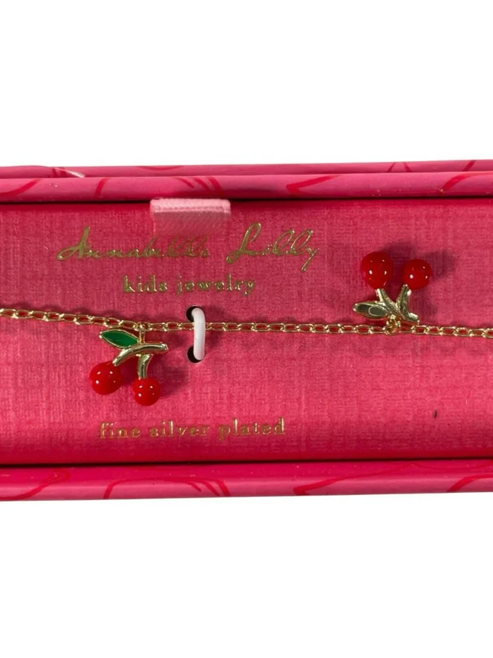 Annabelle Lilly Kids Jewelry Cherry Charm Bracelet Fine Silver Plated Red & Gold